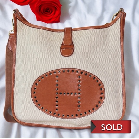 HERMES EVELYNE GM BAG NATURAL TOILE AND‎ LEATHER - Picture 1 of 9